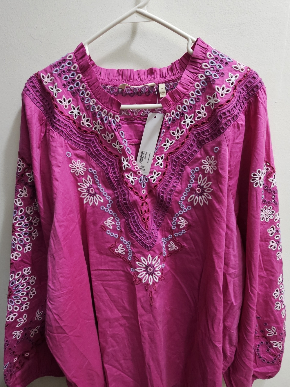 Soft Surroundings Fuchsia Embroidered V-Neck Tunic - Picture 5 of 12